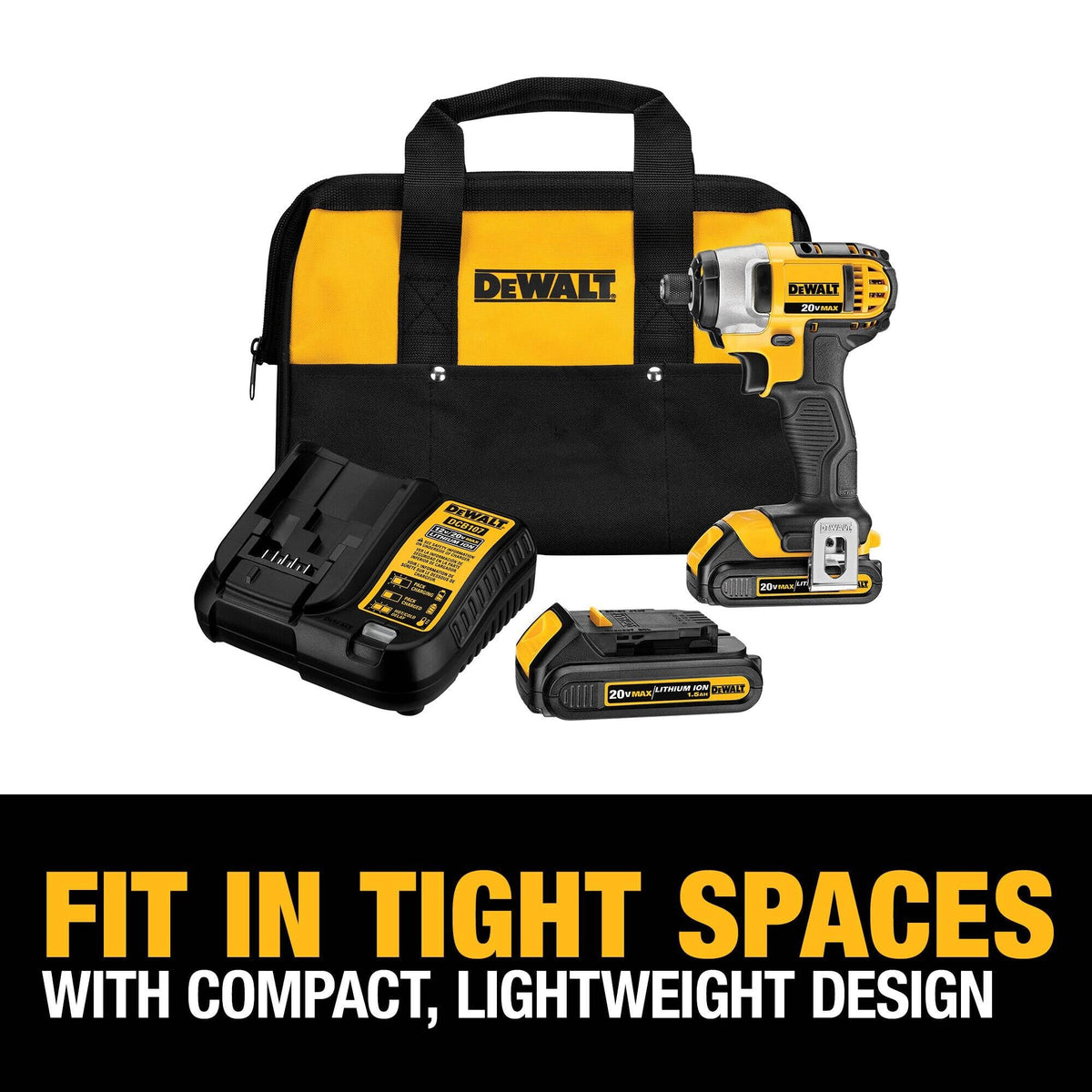 DEWALT 20-Volt MAX Variable Speed Cordless Impact Driver Kit with 2 Batteries, Charger & Bag