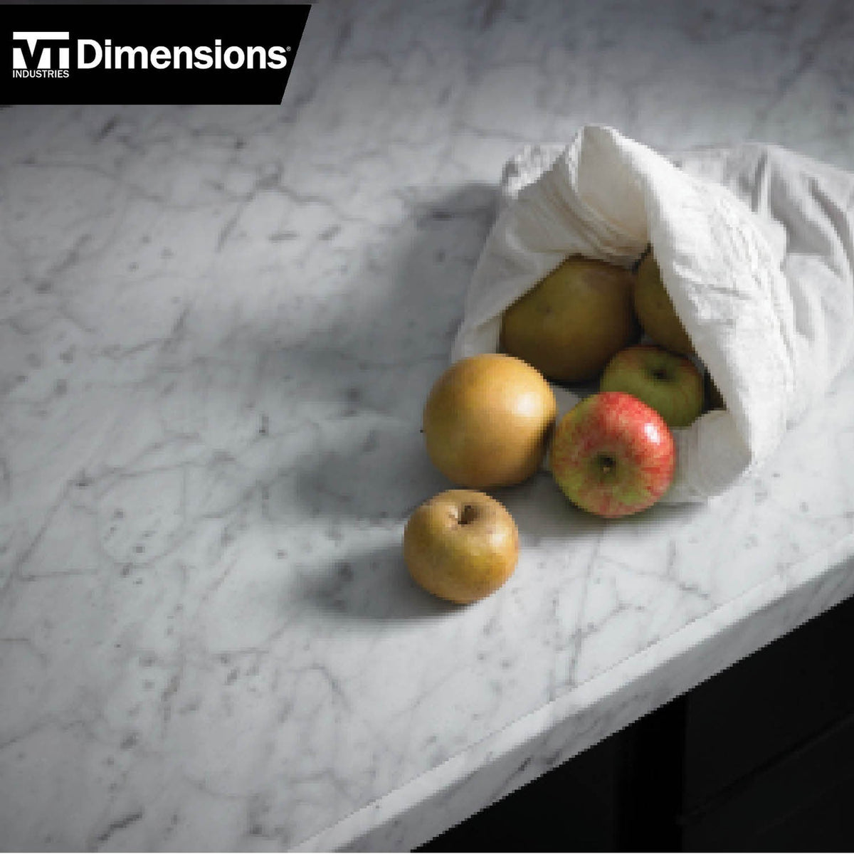 VT Dimensions Formica 6-ft Carrara Bianco Left-Hand Miter-Cut Laminate Countertop with Integrated Backsplash, Ora Edge