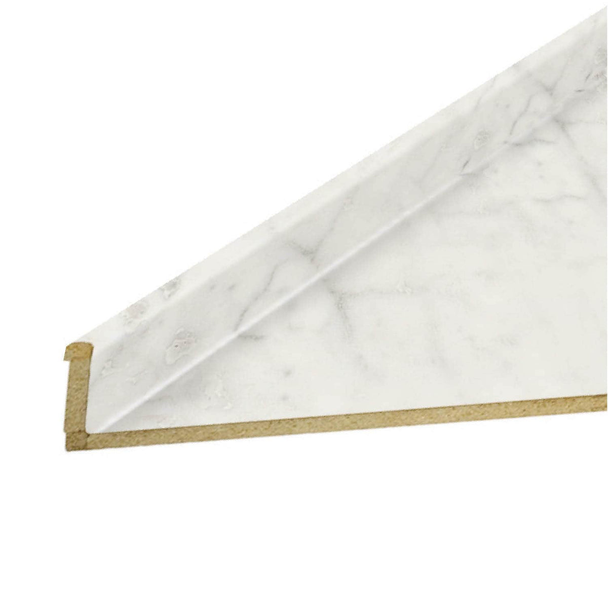 VT Dimensions Formica 6-ft Carrara Bianco Left-Hand Miter-Cut Laminate Countertop with Integrated Backsplash, Ora Edge