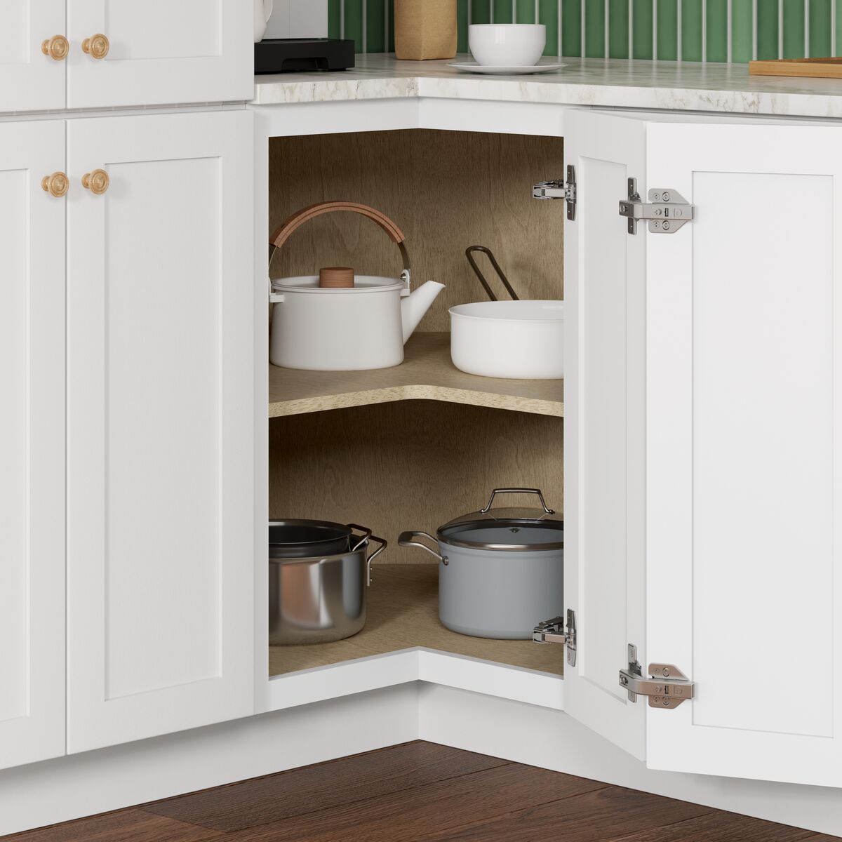 Whalen CLICK-IT Enfield 36-in W x 34.5-in H x 36-in D Classic White Birch Lazy Susan Corner Base Ready To Assemble Plywood Cabinet (Raised Panel Shaker Style)