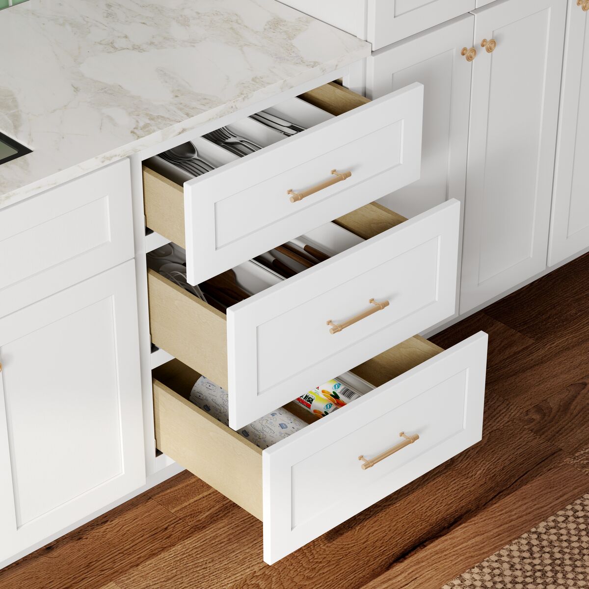 Whalen CLICK-IT Enfield 24-in W x 34.5-in H x 24-in D Classic White Birch 3-Drawer Base Ready To Assemble Plywood Cabinet (Raised Panel Style)