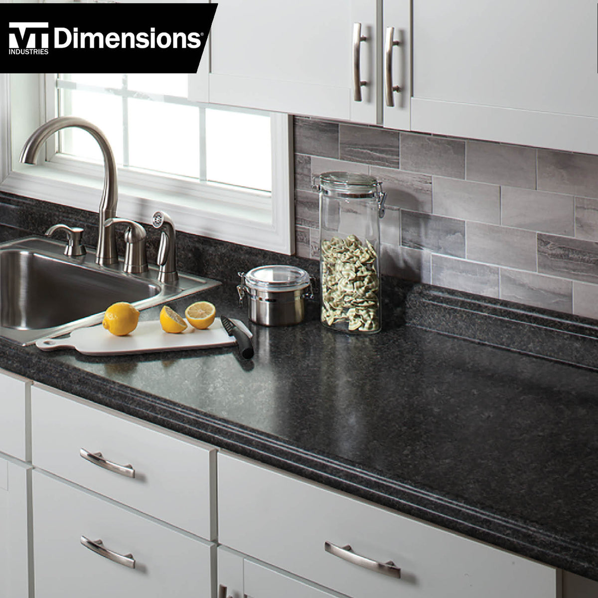 VT Dimensions Formica 8-ft Midnight Stone Etchings Straight Laminate Kitchen Countertop with Integrated Backsplash