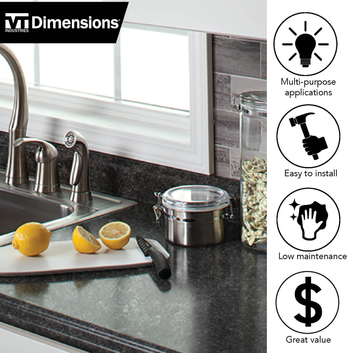 VT Dimensions 26.625-in Midnight Stone Etchings Laminate Kitchen End Cap