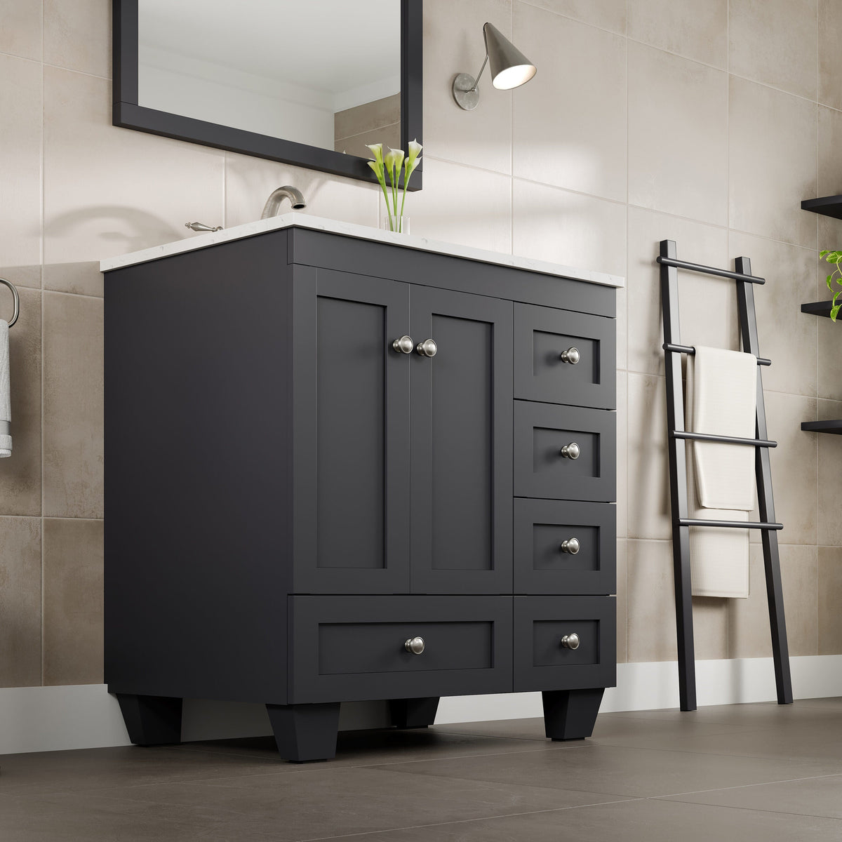 Eviva Acclaim 30-in W x 22-in D x 34-in H Gray Bath Vanity with White Carrara Marble Top and White Undermount Sink