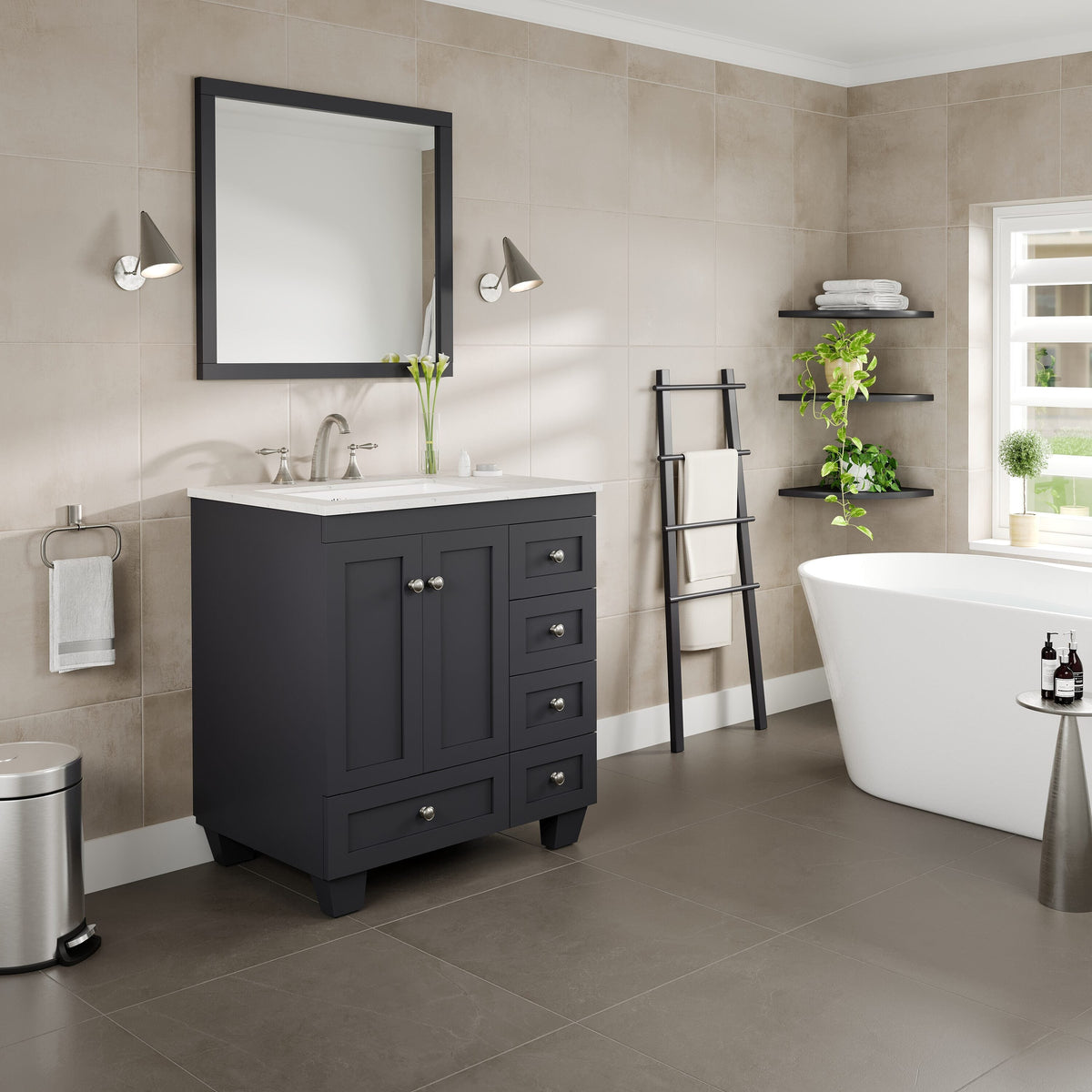 Eviva Acclaim 30-in W x 22-in D x 34-in H Gray Bath Vanity with White Carrara Marble Top and White Undermount Sink