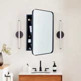 TEHOME 16-in x 24-in Recessed Mount Matte Black Mirrored Medicine Cabinet