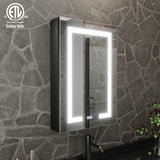 ExBrite 20-in x 30-in Lighted LED Fog Free Surface/Recessed Mount Matte Black Mirrored Soft Close Medicine Cabinet with Outlet