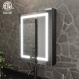 ExBrite 24-in x 30-in Lighted LED Fog Free Surface/Recessed Mount Matte Black Mirrored Soft Close Medicine Cabinet with Outlet