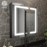 ExBrite 30-in x 30-in Lighted LED Fog Free Surface/Recessed Mount Matte Black Mirrored Soft Close Medicine Cabinet with Outlet