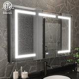 ExBrite 48-in x 30-in Lighted LED Fog Free Surface/Recessed Mount Matte Black Mirrored Soft Close Medicine Cabinet with Outlet