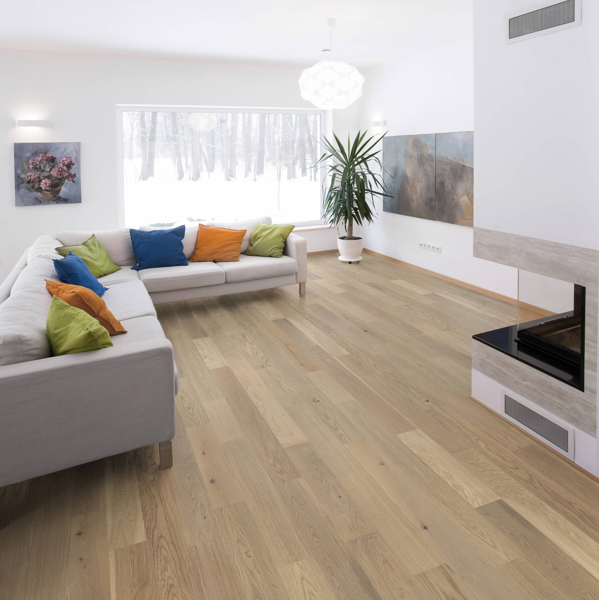 allen + roth White oak Firenze hardwood flooring — installed room view