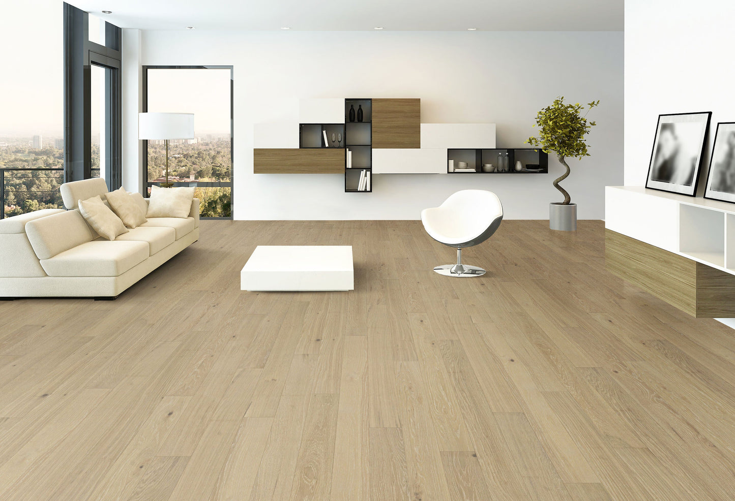 allen + roth White oak Yosemite hardwood flooring — installed room view