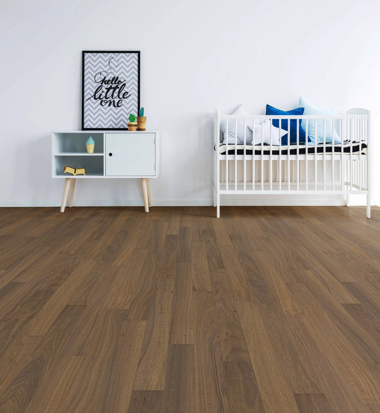 allen + roth Walnut Marseilla hardwood flooring — installed room view