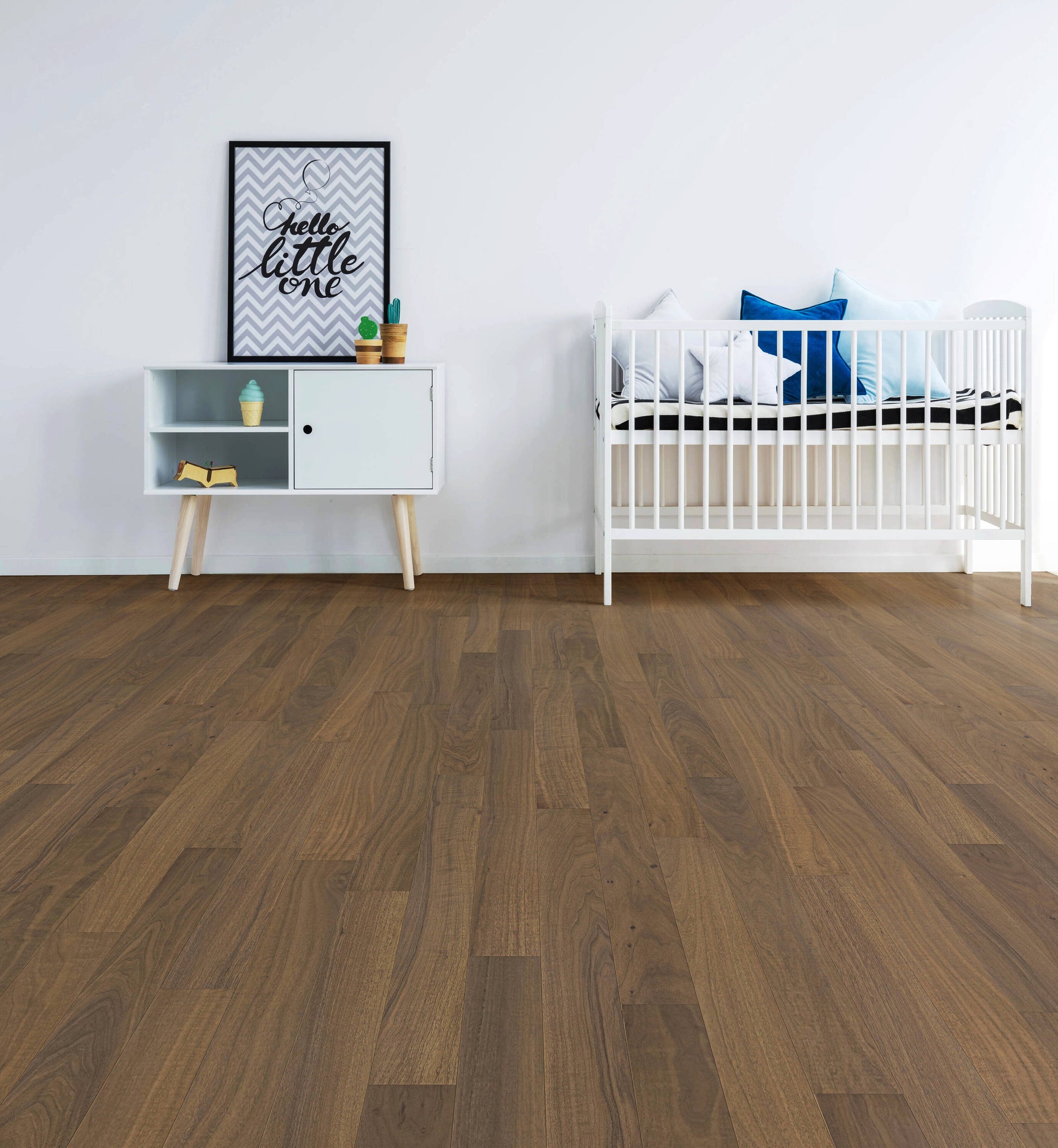 allen + roth Walnut Marseilla hardwood flooring — installed room view