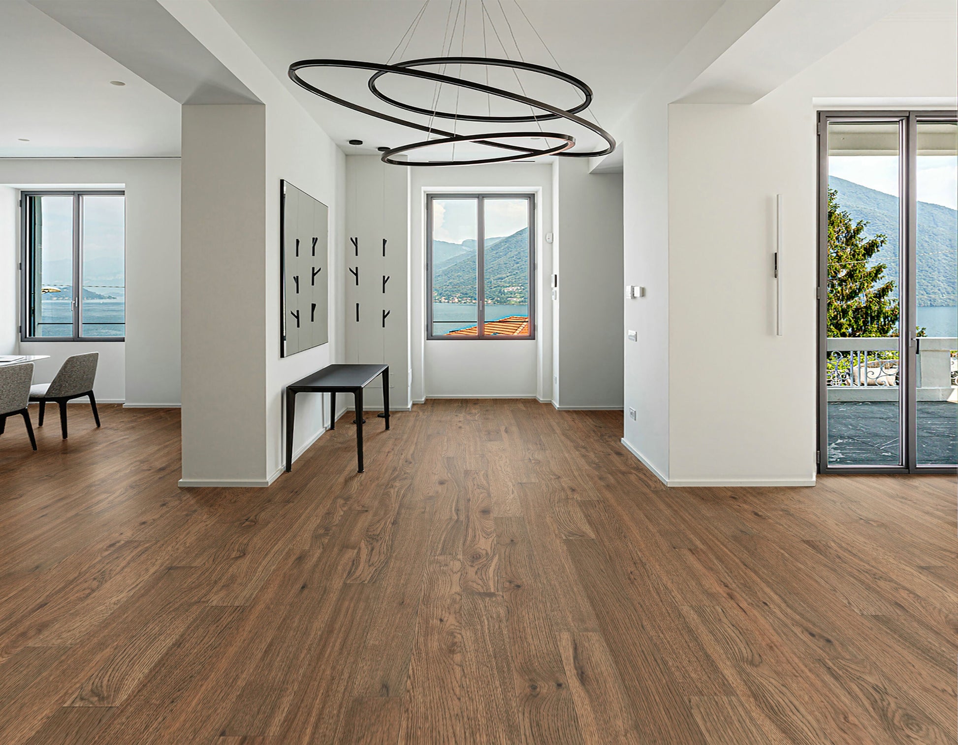 allen + roth Hickory Bromo hardwood flooring — installed room view