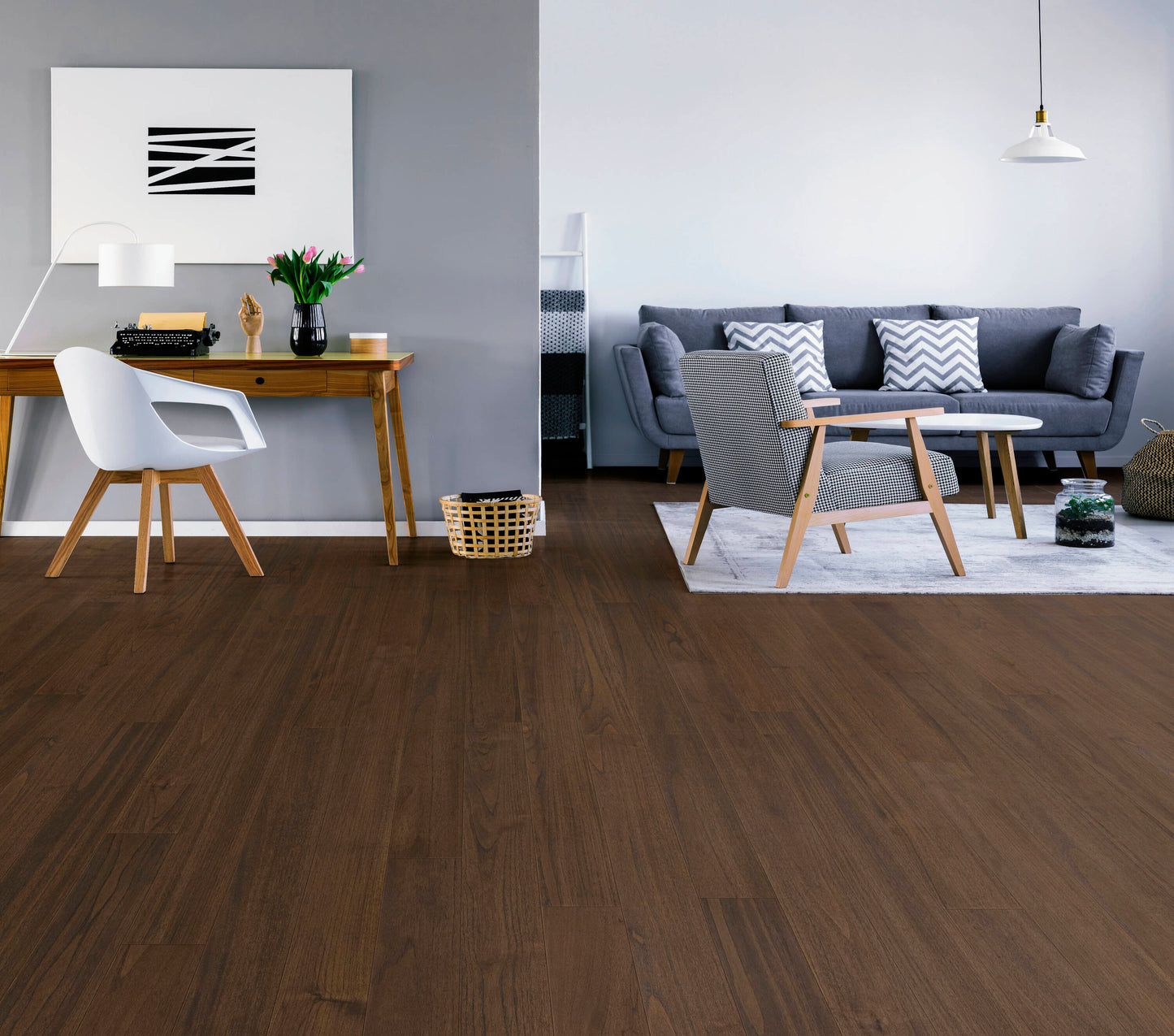allen + roth Teak Rome hardwood flooring — installed room view