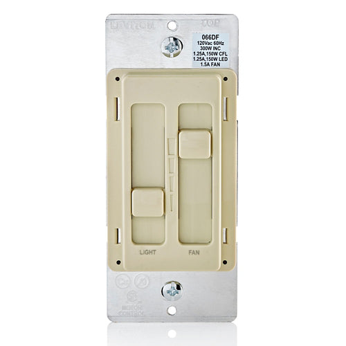 Leviton SureSlide 1.5-Amp 300-Watt Dual Quiet Fan Speed Control and Dimmer, Single Pole, White