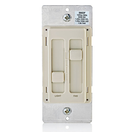 Leviton SureSlide 1.5-Amp 300-Watt Dual Quiet Fan Speed Control and Dimmer, Single Pole, White