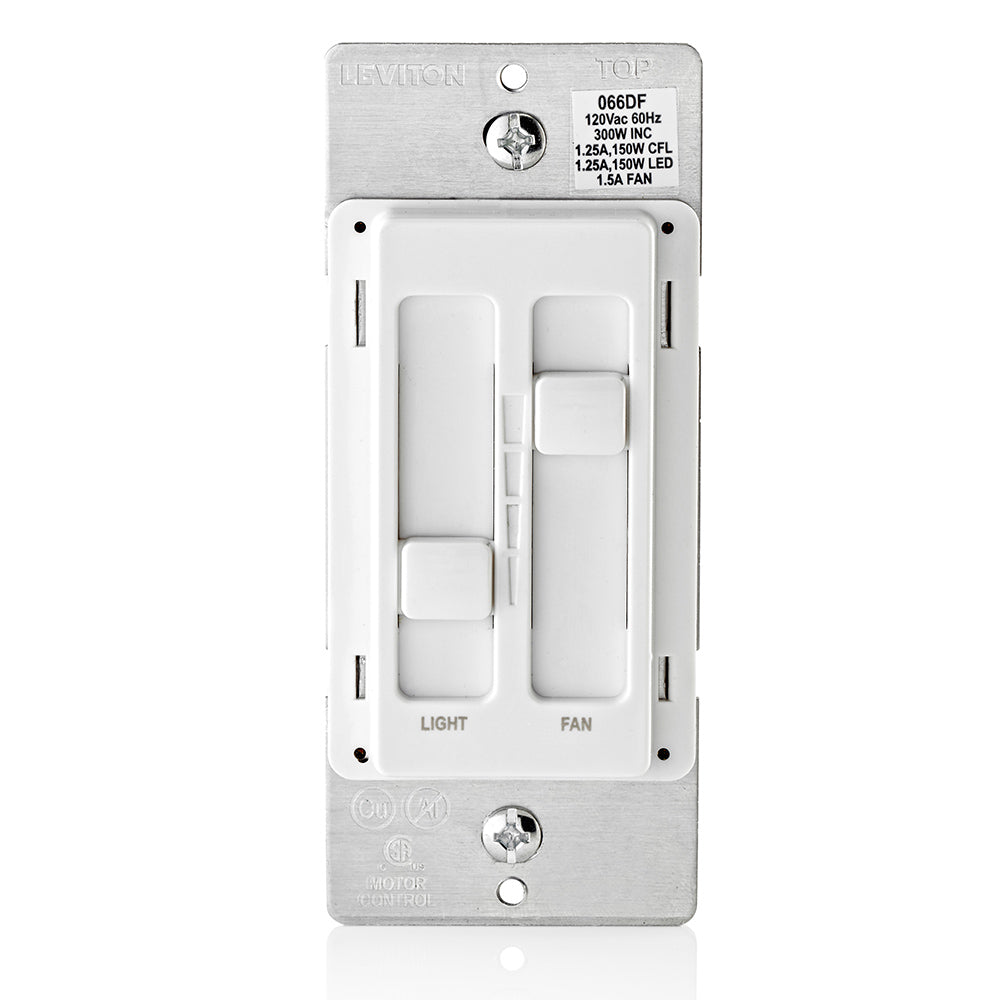 Leviton SureSlide 1.5-Amp 300-Watt Dual Quiet Fan Speed Control and Dimmer, Single Pole, White