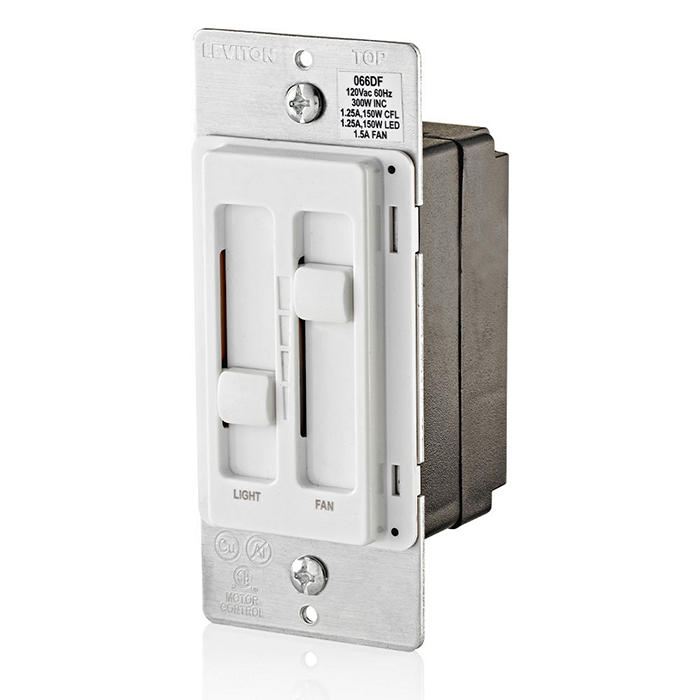 Leviton SureSlide 1.5-Amp 300-Watt Dual Quiet Fan Speed Control and Dimmer, Single Pole, White