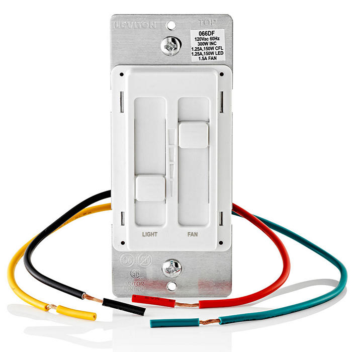 Leviton SureSlide 1.5-Amp 300-Watt Dual Quiet Fan Speed Control and Dimmer, Single Pole, White