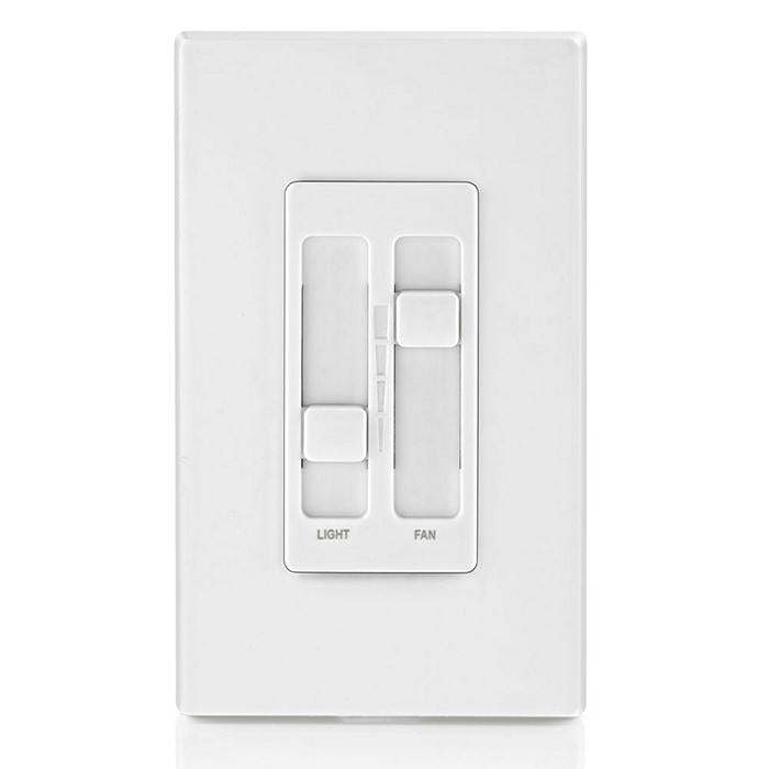 Leviton SureSlide 1.5-Amp 300-Watt Dual Quiet Fan Speed Control and Dimmer, Single Pole, White