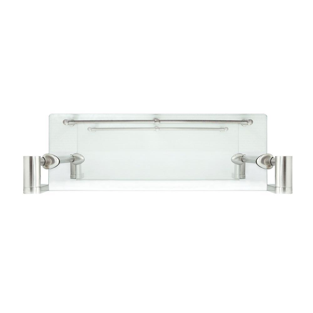 Oval 14.75 in. W Double Glass Wall Shelf with Pre-Installed Rails in Satin Nickel - Super Arbor