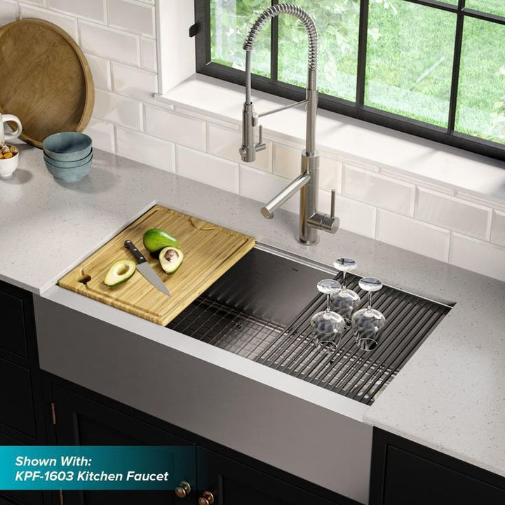 Kore Workstation Farmhouse/Apron-Front Stainless Steel 36 in. Single Bowl Kitchen Sink