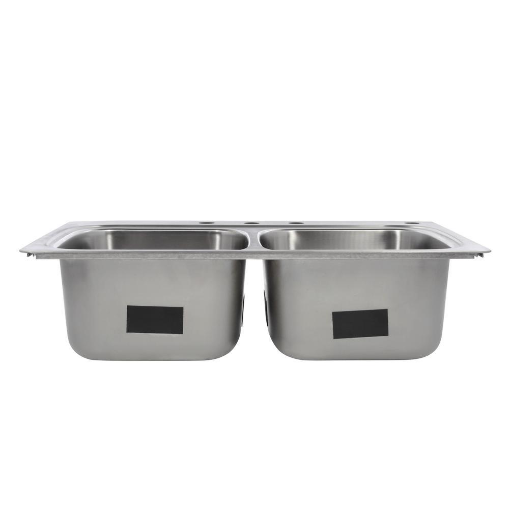 Verse Drop-In Stainless Steel 33 in. 4-Hole Double Bowl Kitchen Sink - Super Arbor