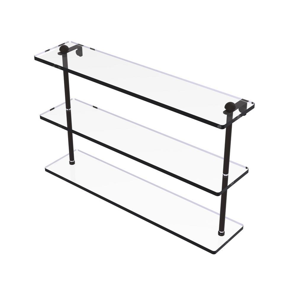 22 in. Triple Tiered Glass Shelf in Satin Nickel - Super Arbor