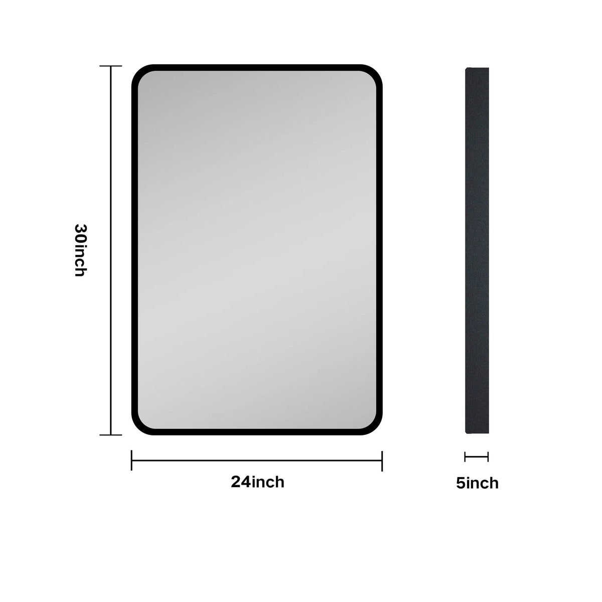 WELLFOR 24-in x 30-in Surface/Recessed Mount Black Mirrored Medicine Cabinet