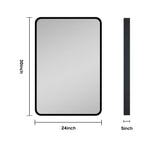 WELLFOR 24-in x 30-in Surface/Recessed Mount Black Mirrored Medicine Cabinet