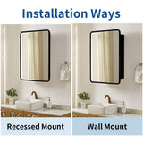WELLFOR 24-in x 30-in Surface/Recessed Mount Black Mirrored Medicine Cabinet