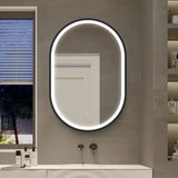 WELLFOR AO 21-in x 31-in Lighted LED Fog Free Surface Mount Black Mirrored Oval Soft Close Medicine Cabinet