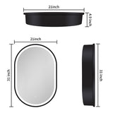 WELLFOR AO 21-in x 31-in Lighted LED Fog Free Surface Mount Black Mirrored Oval Soft Close Medicine Cabinet