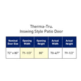 Therma-Tru 72-in x 80-in Fiberglass French, Right-hand inswing – dimension diagram