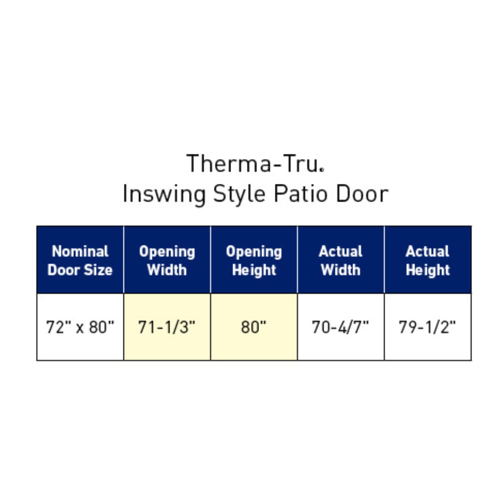 Therma-Tru 72-in x 80-in Fiberglass French, Right-hand inswing – dimension diagram