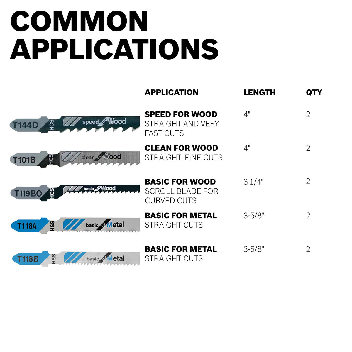 Bosch 10-Pack T‑Shank High‑Carbon Steel Jigsaw Blade Set