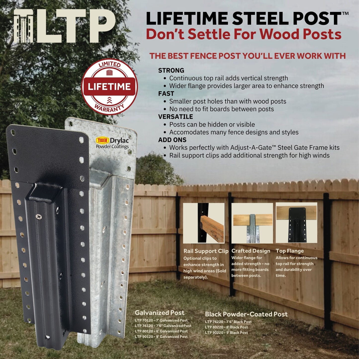 Lifetime Steel Post 8-ft H x 4-in W Powder-coated Steel Post and Rail Yard Line Fence Post