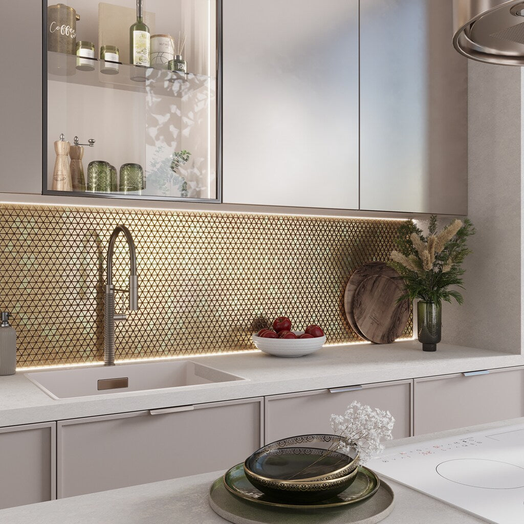 Apollo Tile Majeste Shimmer Gold 12-in x 12-in Glossy Glass Floor and Wall Tile (10.34-sq. ft/ Carton)