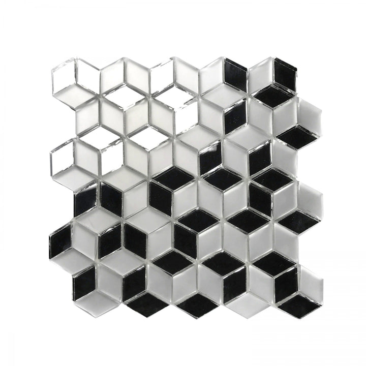 Abolos Musico Silver 10-in x 10-in Mirrored Glass Patterned Diamond Peel and stick Wall Tile product image
