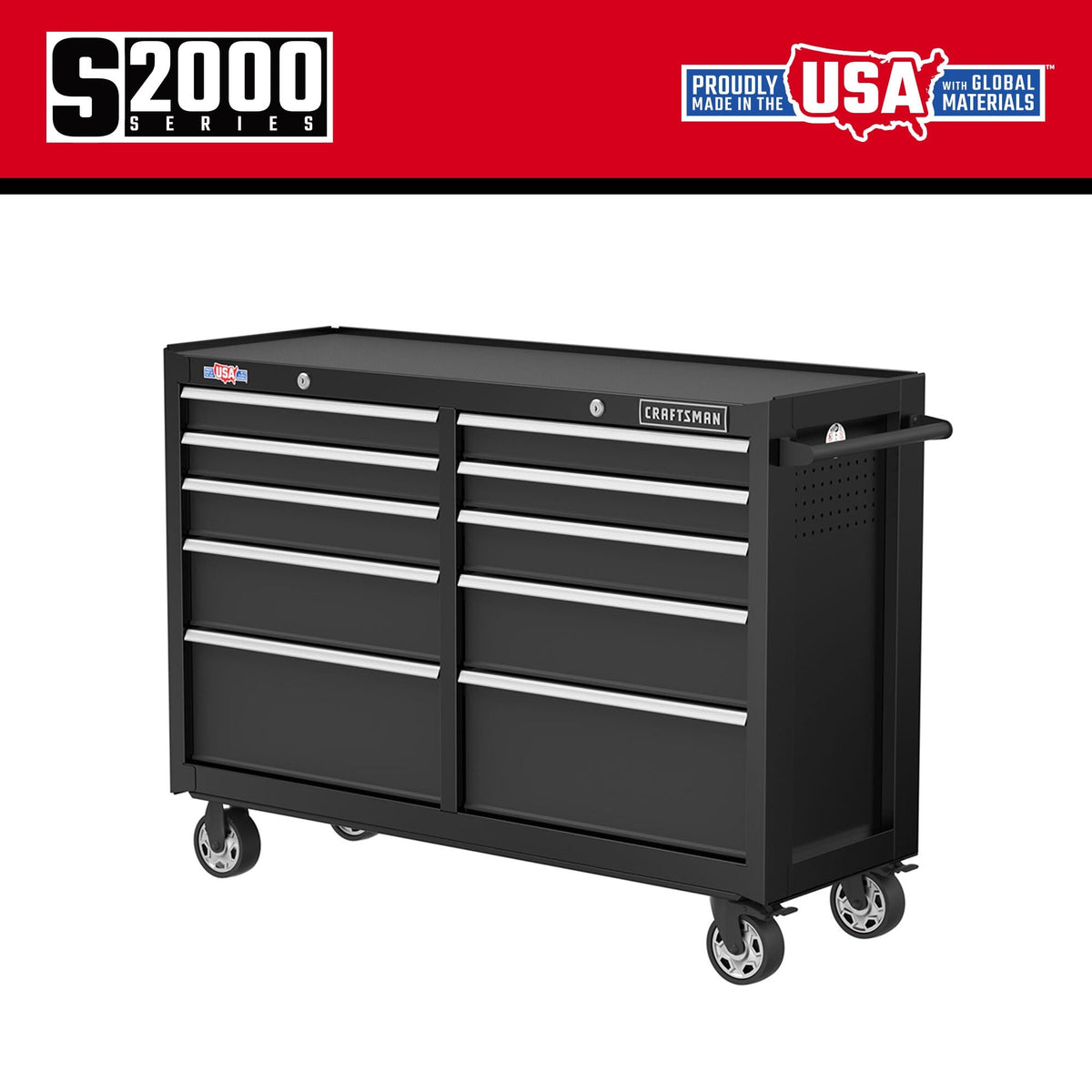 CRAFTSMAN 2000 Series 52-in W x 37.5-in H 10-Drawer Steel Rolling Tool Cabinet (Black)
