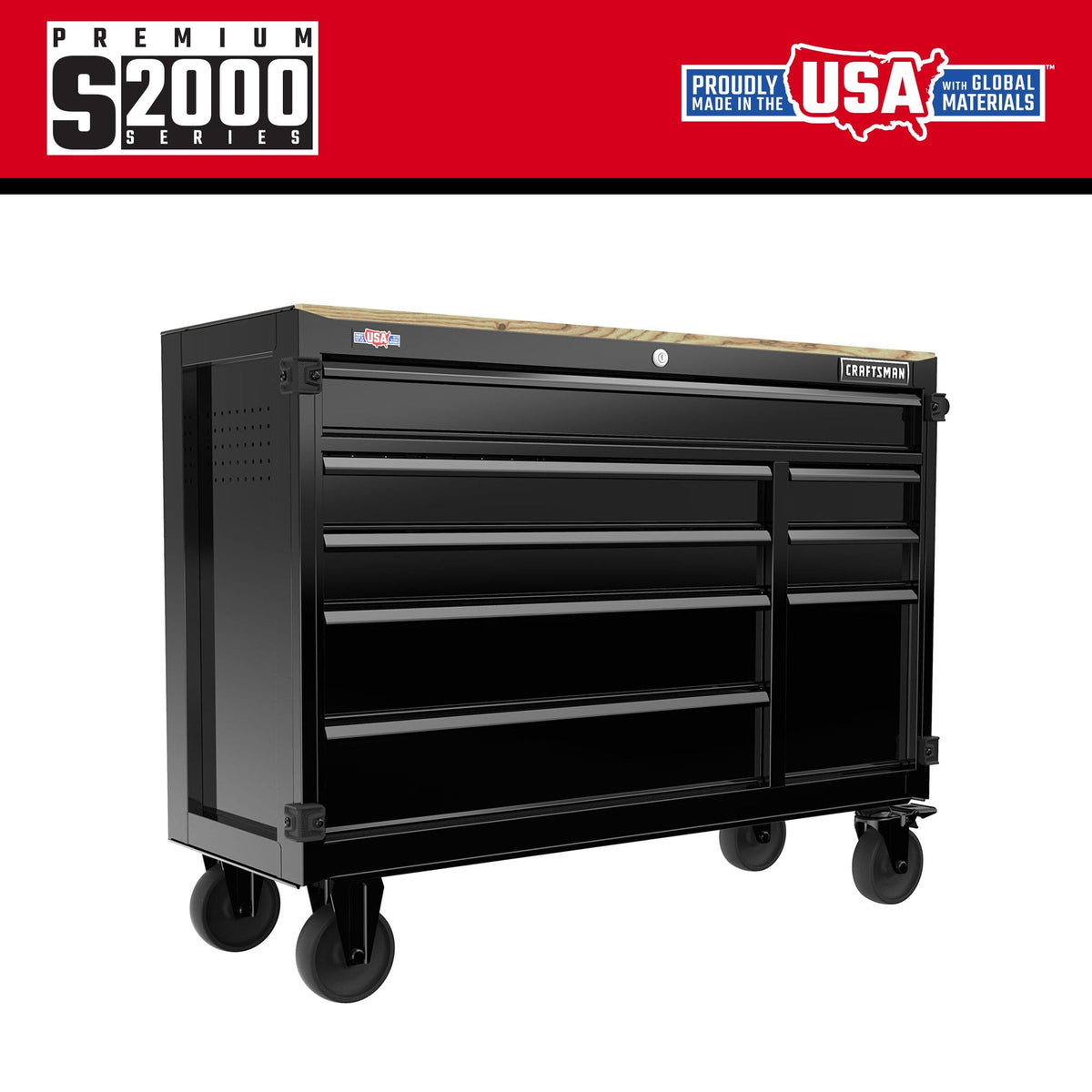 CRAFTSMAN Premium 2000 Series 51.2-in L x 39.5-in H 8-Drawer Rolling Black Wood Work Bench