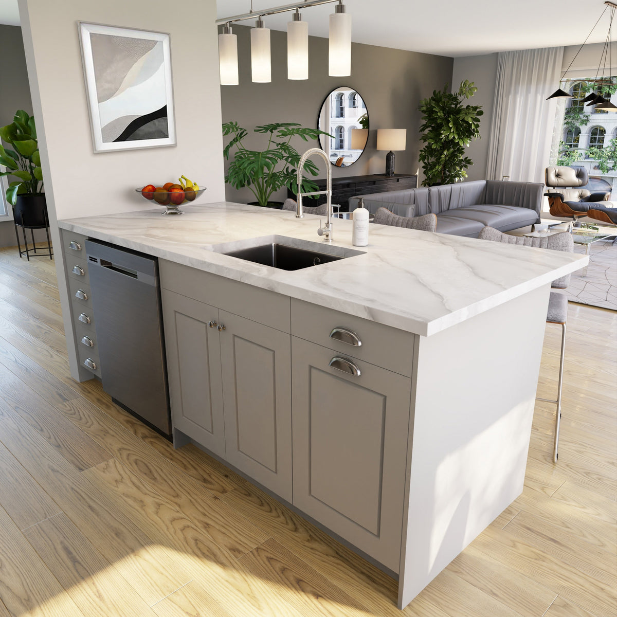 Hugo&Borg Belcourt 36-in W x 34.5-in H x 24-in D Gray Painted 2-Drawer Base Fully Assembled Cabinet (Recessed Panel Style)