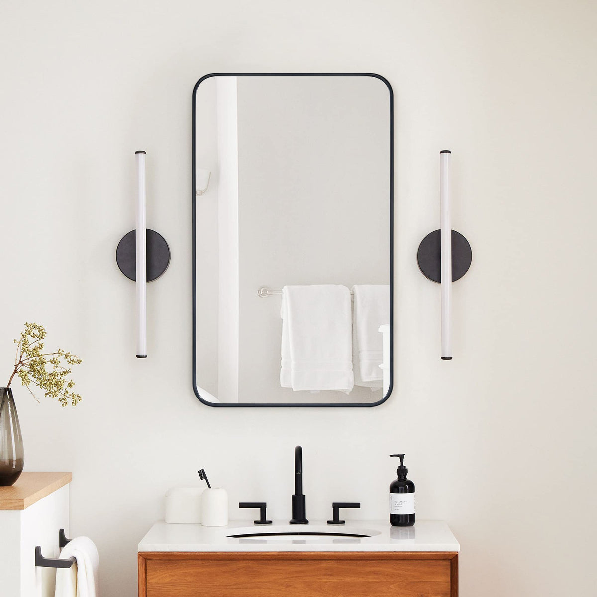 TEHOME 17.5-in x 29-in LED Surface/Recessed Mount Matt Black Mirrored Soft Close Medicine Cabinet