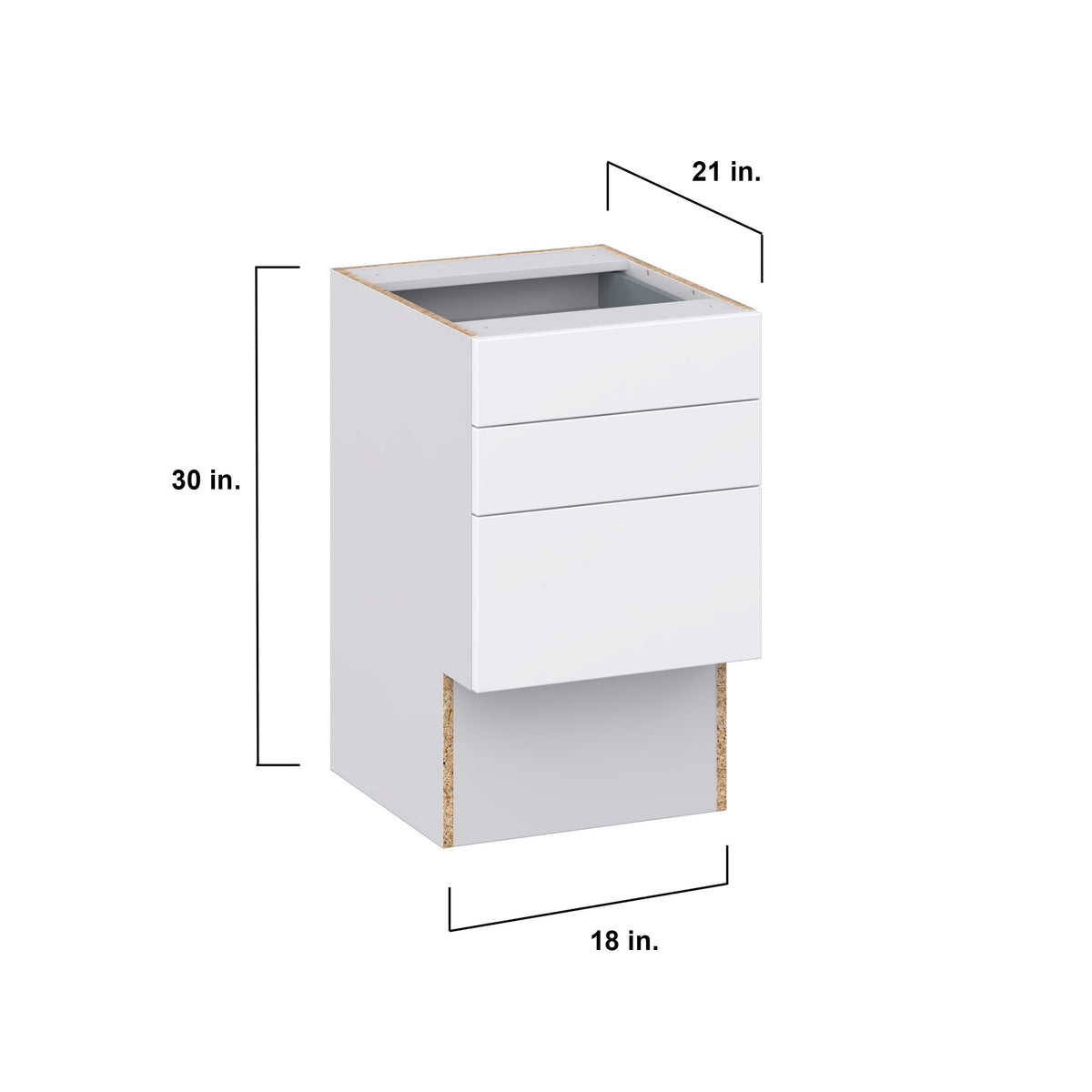 Hugo&Borg Lasalle 18-in W x 30-in H x 21-in D Bright White Slab 3-Drawer Base Fully Assembled Cabinet (Flat Panel Style)
