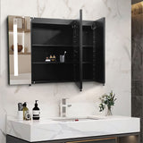 WELLFOR 36-in x 26-in Lighted LED Fog Free Surface Mount Black Mirrored Medicine Cabinet