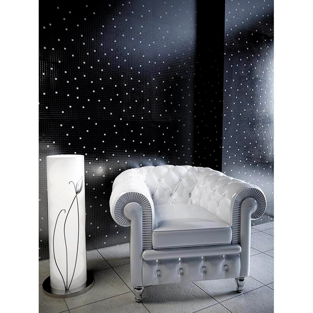 Apollo Tile Mingles Black and White 12-in x 12-in Glossy Glass Uniform Squares Floor and Wall Tile (20-sq. ft/ Carton)