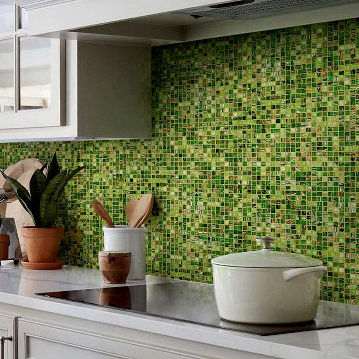 Apollo Tile Mingles Moss Green 12-in x 12-in Glossy Glass Uniform Squares Floor and Wall Tile (20-sq. ft/ Carton)