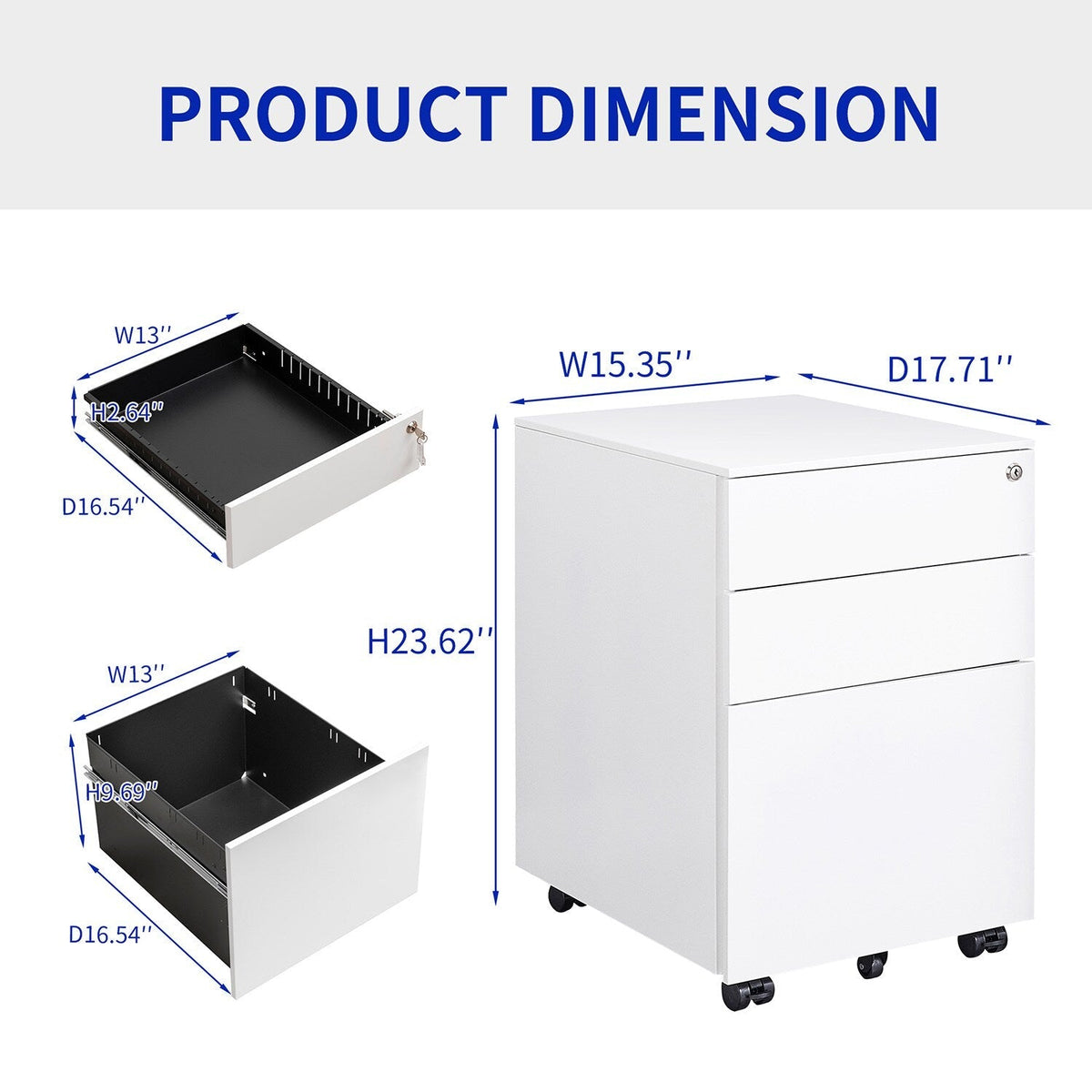 Mondawe White 3-Drawer 15.35-in File Cabinet